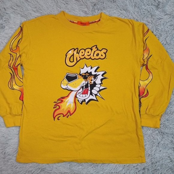 Cheetos Flammin Hot Mens Shirt Yellow S Logo‎ Long Sleeve Tee Forever 21 - Picture 1 of 11